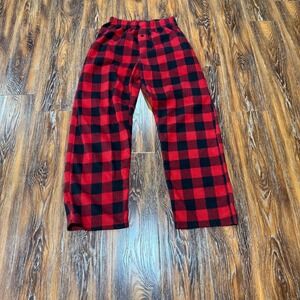 Mens Size L Red Black Buffalo Plaid Fleece Pajama Pants Large Relaxed Fit Lounge